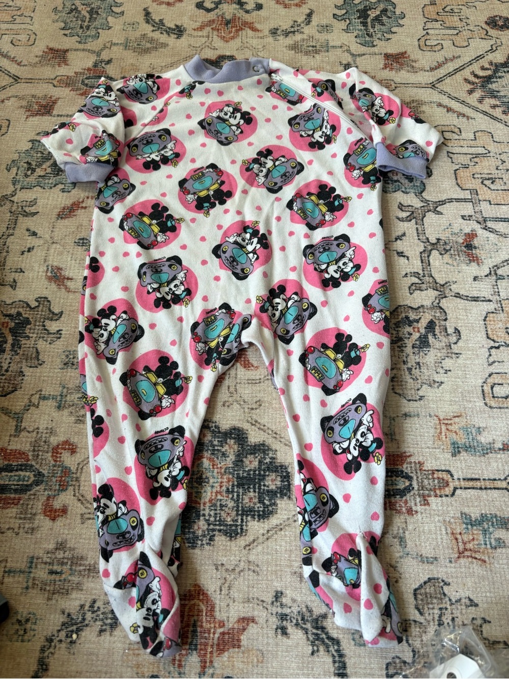 Vintage Disney Mickey Minnie Mouse Footed Sleeper 12-18M Approx 80s 90s